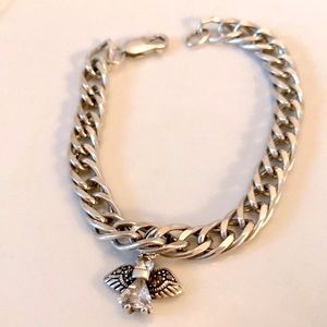 Vintage marked 925 crystal Angel link bracelet. EUC